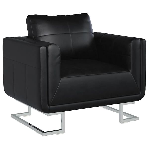 vidaXL Sillón con patas cromadas cuero sintético negro