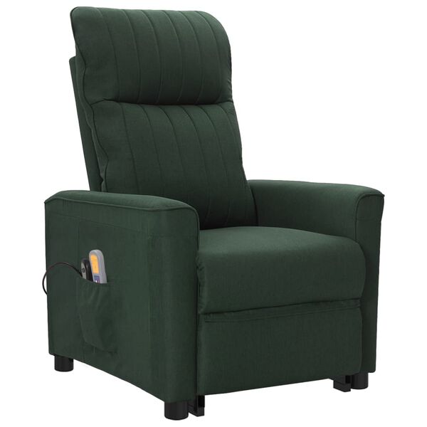 vidaXL Sillón de masaje elevable tela verde oscuro