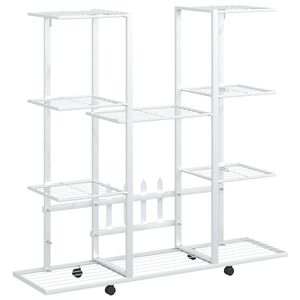 vidaXL Soporte para flores con ruedas hierro blanco 94,5x24,5x91,5 cm