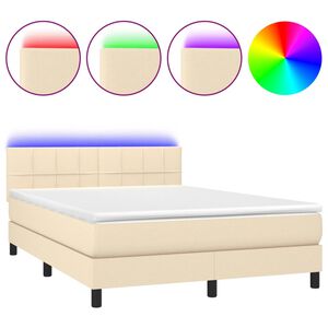 vidaXL Cama box spring colch&oacute;n y luces LED tela crema 140x190 cm