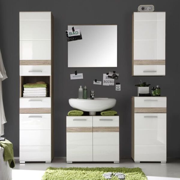 Trendteam Armario de baño Set-One blanco y roble San Remo claro