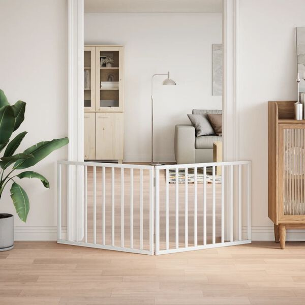 vidaXL Puerta para perros plegable de 2 paneles, madera de &aacute;lamo, blanca, 160 cm