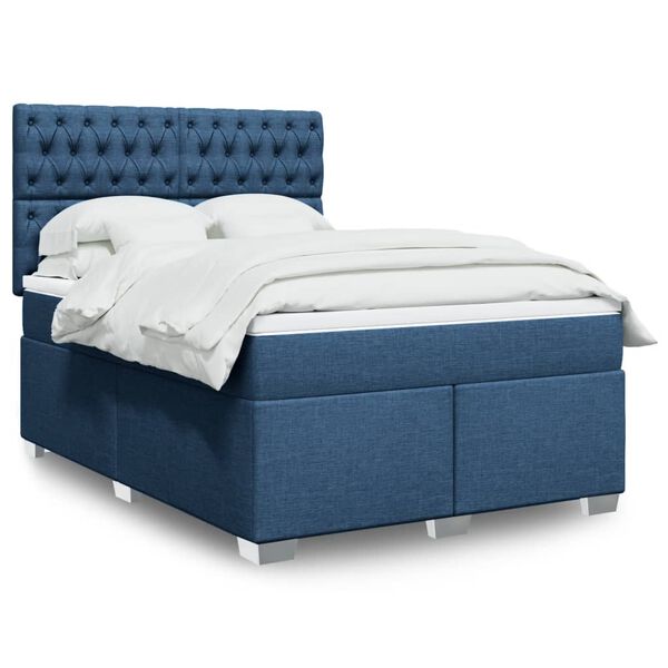 vidaXL Cama box spring con colchón tela azul 140x200 cm
