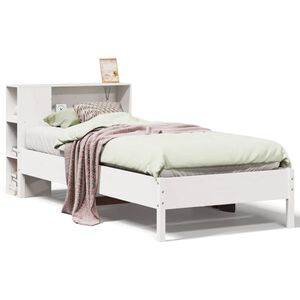 vidaXL Cama con estanter&iacute;a sin colch&oacute;n madera maciza blanco 90x200 cm