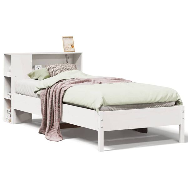 vidaXL Cama con estantería sin colchón madera maciza blanco 90x200 cm