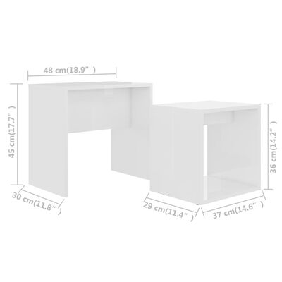 vidaXL Juego de mesas de centro contrachapada blanco brillo 48x30x45cm