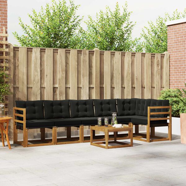 vidaXL Conjunto de sof&aacute;s de exterior con coj&iacute;n 7 pcs Natural y negro