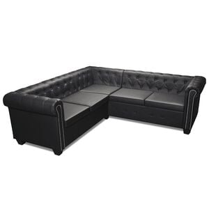 vidaXL Sof&aacute; de esquina Chesterfield 5 plazas cuero artificial negro