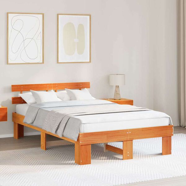 vidaXL Estructura de cama con cabecera Marr&oacute;n cera 120 x 200 cm