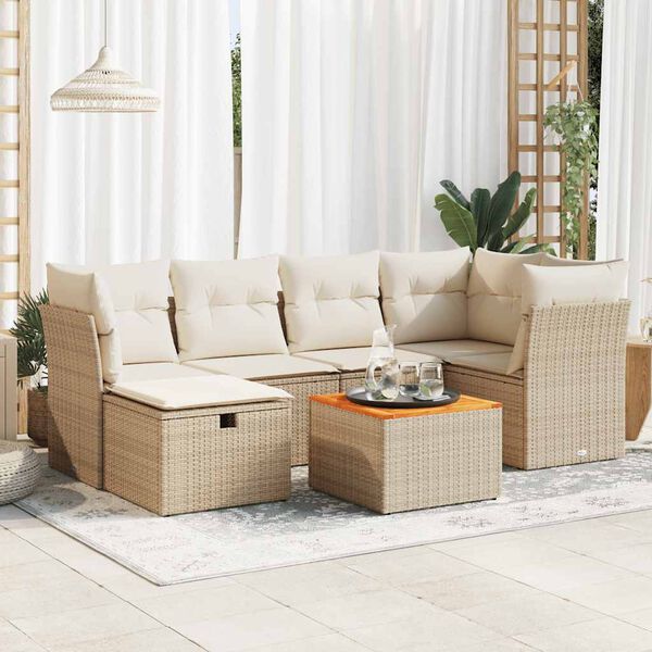 vidaXL Set sof&aacute;s de jard&iacute;n 7 piezas y cojines rat&aacute;n sint&eacute;tico beige