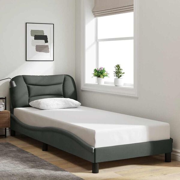 vidaXL Estructura de cama sin colch&oacute;n Hvar tela gris oscuro 90x190 cm