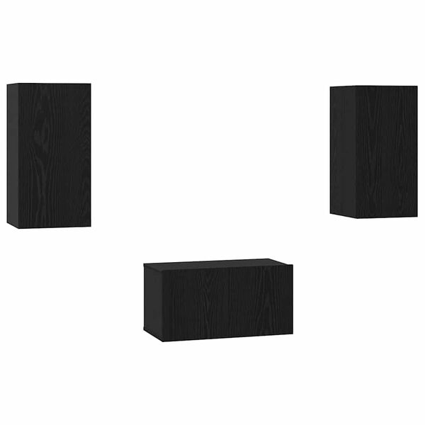 vidaXL Conjunto de mueble de TV 3 pcs Roble Negro Madera de ingenier&iacute;a