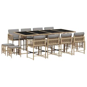 vidaXL Set comedor de jard&iacute;n con cojines 13 pzas rat&aacute;n sint&eacute;tico beige