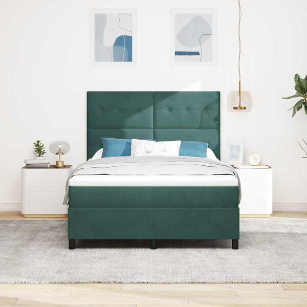 vidaXL Cama Box Spring LED Verde oscuro 160 x 200 cm Terciopelo