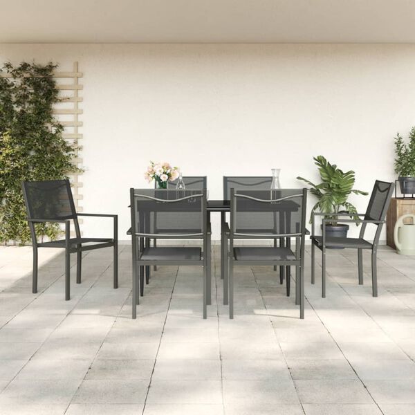 vidaXL Juego de comedor para jard&iacute;n 7 piezas acero y textilene negro