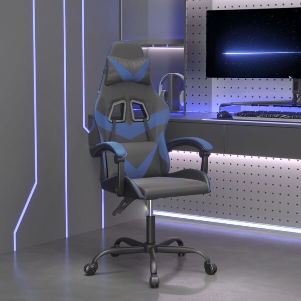 vidaXL Silla gaming giratoria cuero sint&eacute;tico negro y azul