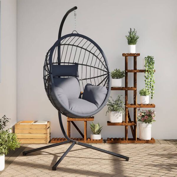 vidaXL Silla colgante huevo con soporte rat&aacute;n y acero gris claro