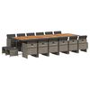 vidaXL Set comedor de jard&iacute;n 17 pzas y cojines rat&aacute;n sint&eacute;tico gris