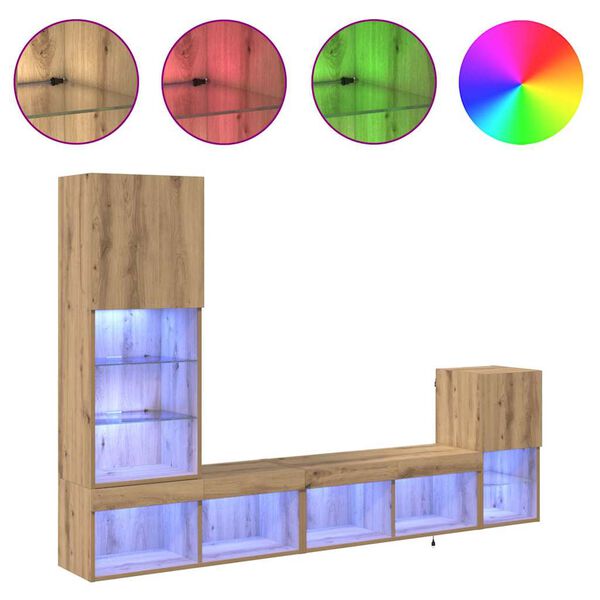 vidaXL Unidades de pared para TV Roble artesanal Madera contrachapada