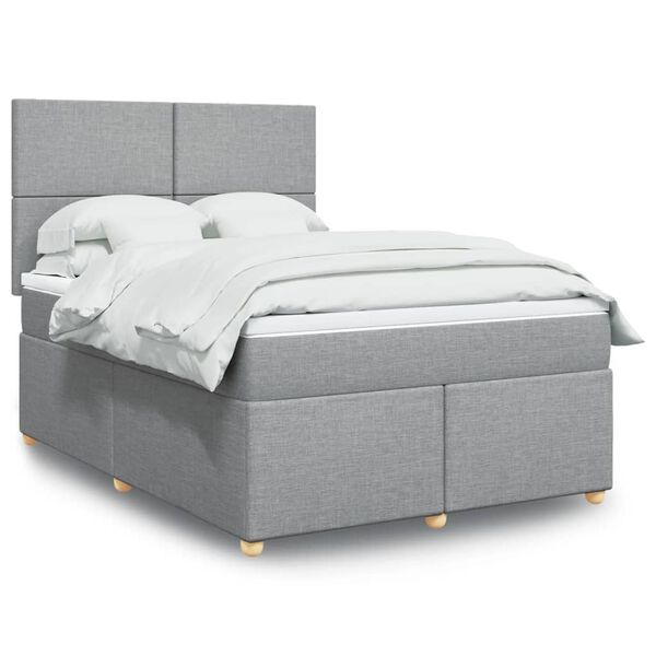 vidaXL Cama box spring con colch&oacute;n tela gris claro 140x190 cm