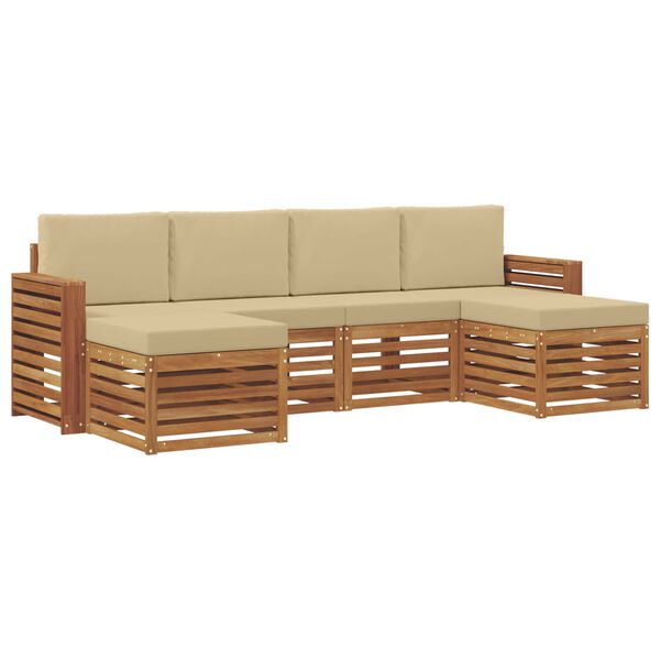 vidaXL Juegos de sof&aacute;s 6 pcs Natural y Beige Madera de Acacia S&oacute;lida