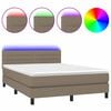 vidaXL Cama box spring colch&oacute;n y luces LED tela gris taupe 140x190 cm