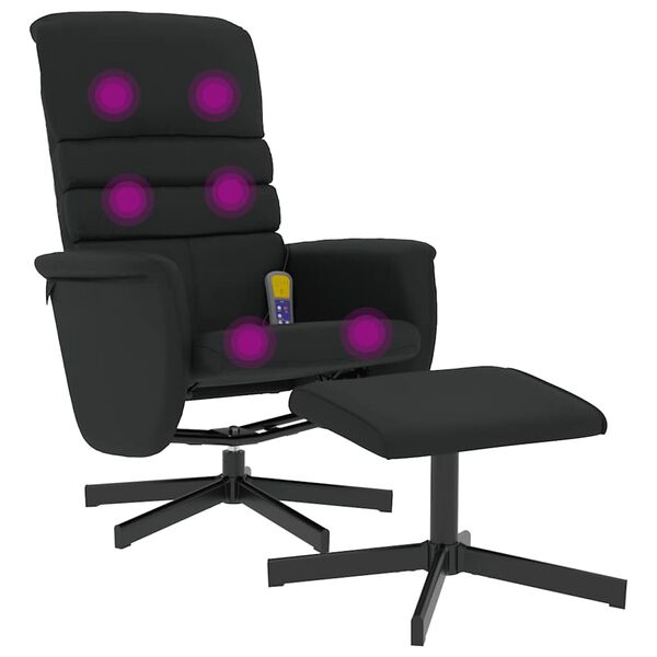 vidaXL Sill&oacute;n reclinable masaje con reposapi&eacute;s cuero sint&eacute;tico negro