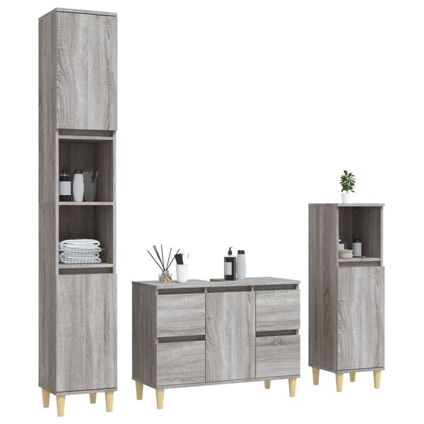 vidaXL Set de muebles de baño 3 pzas madera contrachapada gris sonoma
