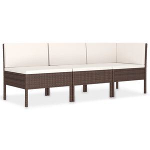 vidaXL Set muebles de jard&iacute;n 3 pzas y cojines rat&aacute;n sint&eacute;tico marr&oacute;n