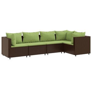 vidaXL Set muebles de jard&iacute;n 5 piezas y cojines rat&aacute;n sint&eacute;tico marr&oacute;n