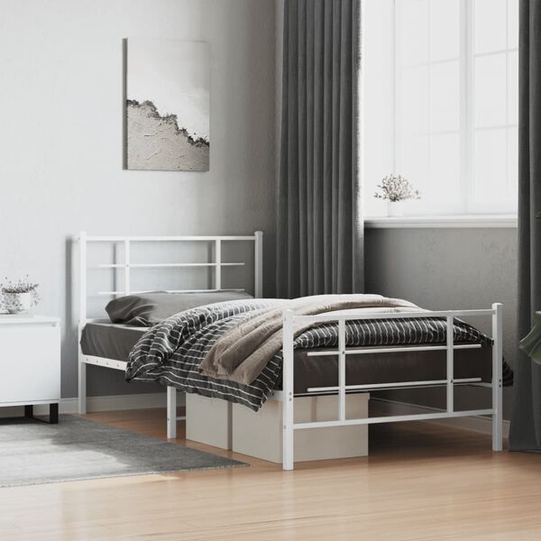 vidaXL Estructura cama sin colch&oacute;n con estribo metal blanco 107x203 cm