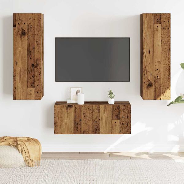 vidaXL Muebles de TV de pared 3 uds madera vieja madera de ingenier&iacute;a