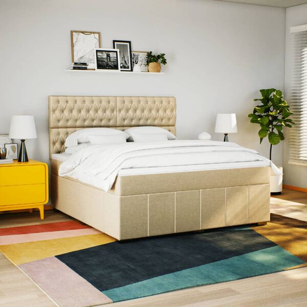 vidaXL Cama box spring con colch&oacute;n tela color crema 180x200 cm
