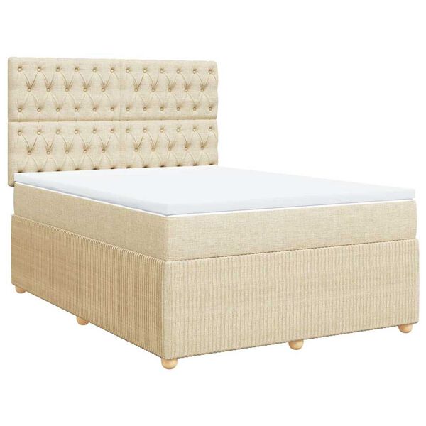 vidaXL Cama box spring con colch&oacute;n tela color crema 140x190 cm