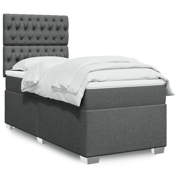 vidaXL Cama box spring con colch&oacute;n tela gris oscuro 90x190 cm