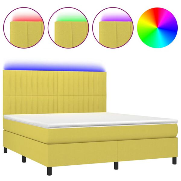 vidaXL Cama box spring colch&oacute;n y luces LED tela verde 160x200 cm