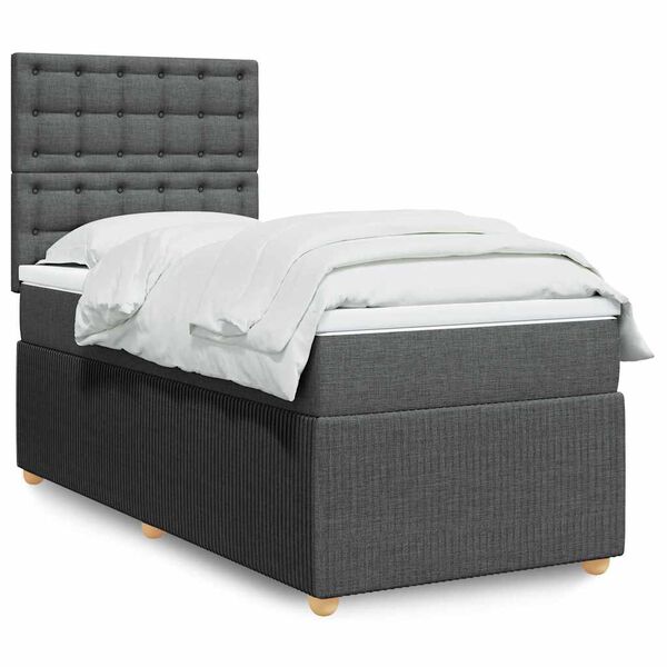 vidaXL Cama box spring con colch&oacute;n tela gris oscuro 90x200 cm