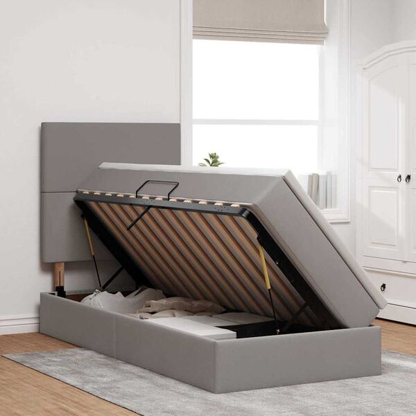 vidaXL Cama con almacenamiento y LED Taup&eacute; 100 x 200 cm Poli&eacute;ster