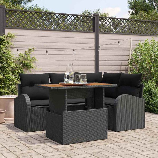 vidaXL Conjunto de sof&aacute; de jard&iacute;n 5 pcs Negro Polirat&aacute;n