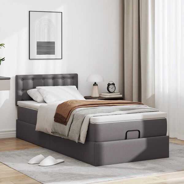 vidaXL Cama otomana colchón cuero sintético gris 100x200cm