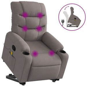 vidaXL Sill&oacute;n reclinable de masaje elevable tela gris taup&eacute;
