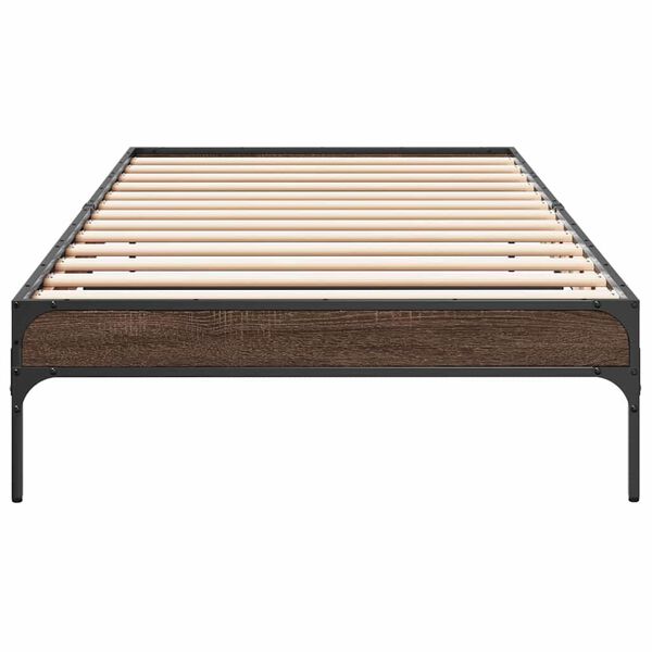 vidaXL Estructura cama madera ingenier&iacute;a metal roble marr&oacute;n 75x190 cm