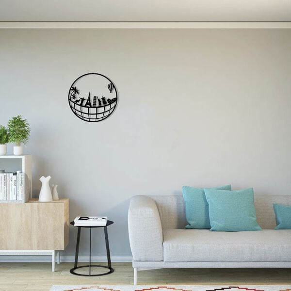 Homemania Decoraci&oacute;n de pared mapa del mundo 10 metal negro 50x50 cm