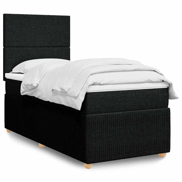 vidaXL Cama box spring con colch&oacute;n tela negro 90x190 cm