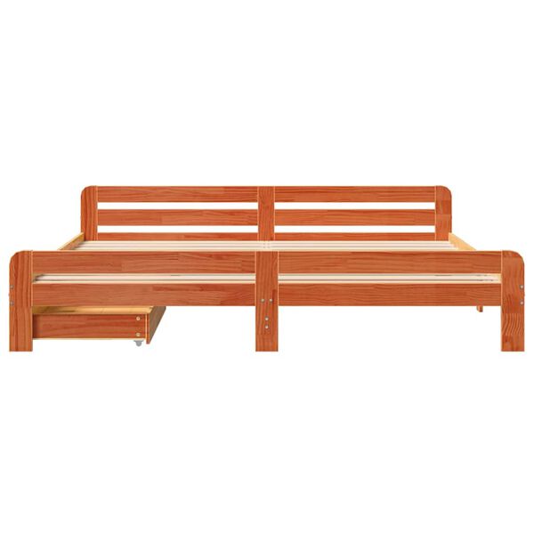 vidaXL Cama sin colch&oacute;n madera maciza de pino marr&oacute;n cera 200x200 cm