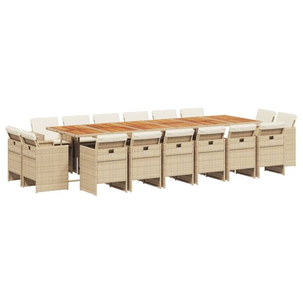 vidaXL Set comedor de jard&iacute;n 17 pzas con cojines rat&aacute;n sint&eacute;tico beige