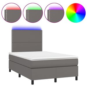 vidaXL Cama box spring con colch&oacute;n LED cuero sint&eacute;tico gris 120x190 cm