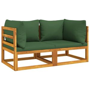 vidaXL Sof&aacute;s modulares esquina 2 uds madera acacia con cojines verde