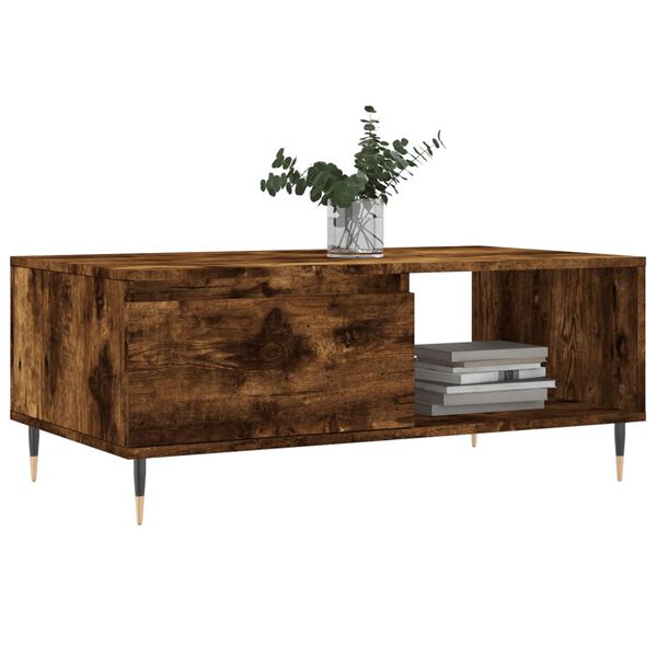 vidaXL Mesa de centro madera contrachapada roble ahumado 90x50x36,5 cm