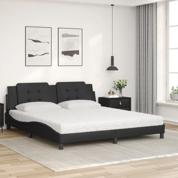 vidaXL Cama con colchón Zadar cuero sintético negro 180x200 cm